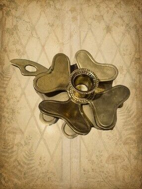 RARE Vintage Luck Four Clover Leaves Brass Handled Candlestick